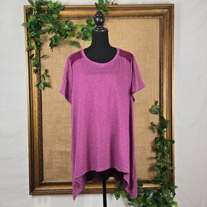 Lane Bryant LIVI Active Crochet Shoulder Top with Asymmetrical Hem